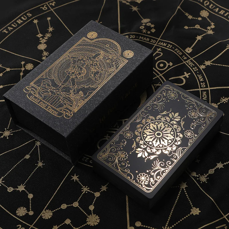 Cártaí Tarot Clasaiceach Dubh PVC