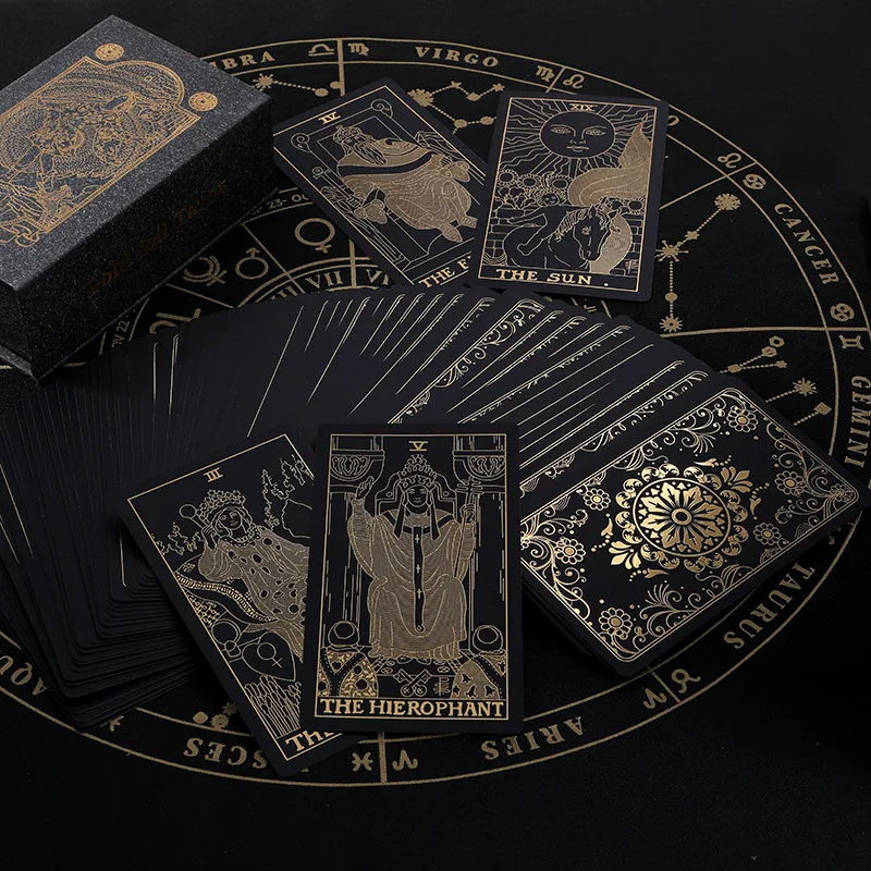 Cártaí Tarot Clasaiceach Dubh PVC