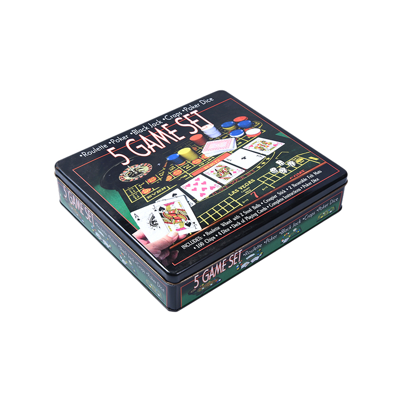 Metal Tin 5-in-1 Cluiche Casino Set