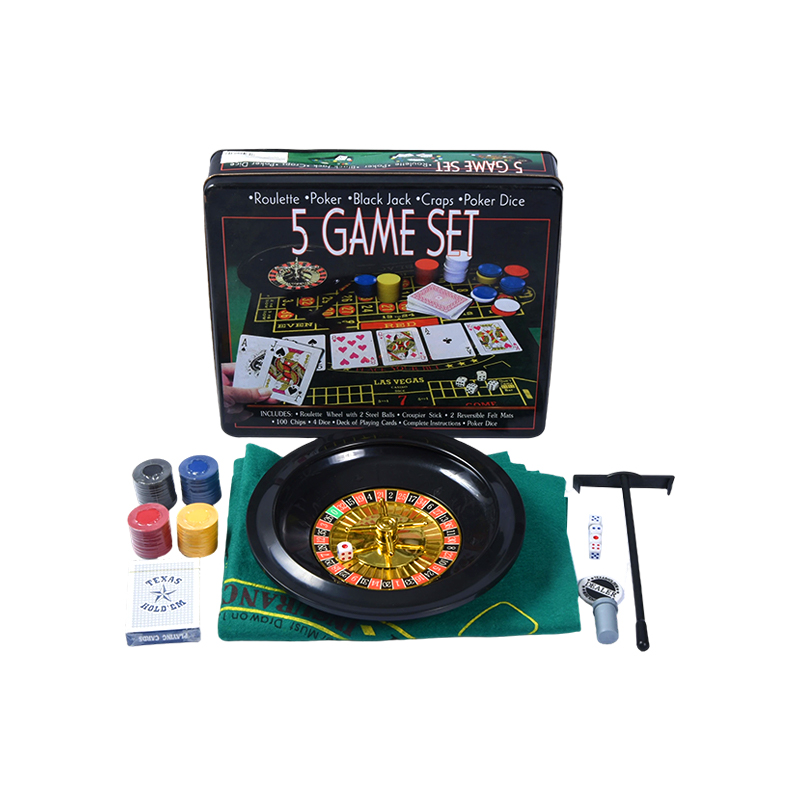 Seat Cluiche Casino 5-in-1 - Roulette, Poker, Black Jack, Craps, Dísle Poker i Stáin Miotail
