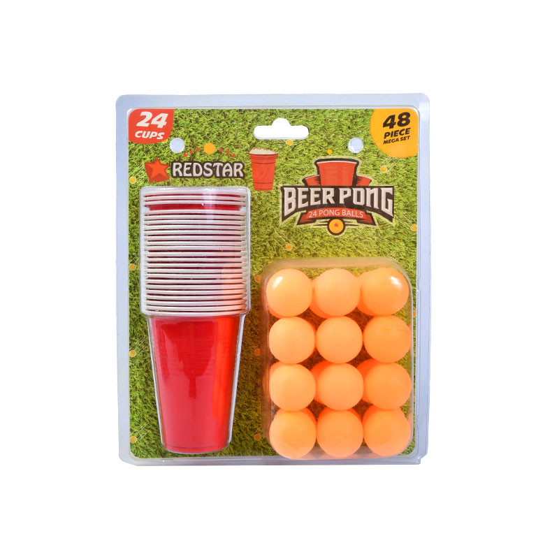 Set Pong Beoir Redstar - 24 Cupán & 24 Liathróidí Pong (Seit Mheige 48-Píosa)